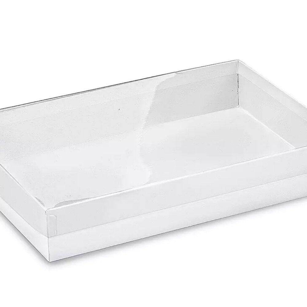 50 Clear Lid Boxes with White Base - 9 5⁄8 x 6 3⁄8 x 1 5⁄8 - NWT!